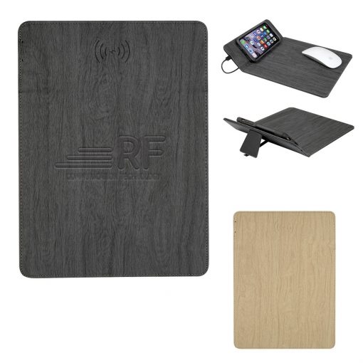 Woodgrain Wireless Charging Mouse Pad With Phone Stand-1