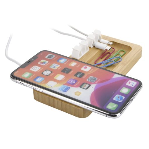 Bamboo 10W Wireless Charging Pad with Cable Organizer-3