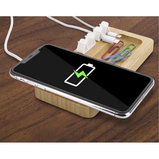 Bamboo 10W Wireless Charging Pad with Cable Organizer-5