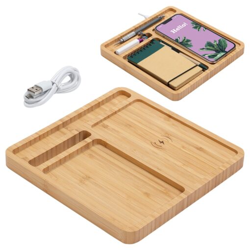 Bamboo Desk Organizer with 5W Wireless Charger-4