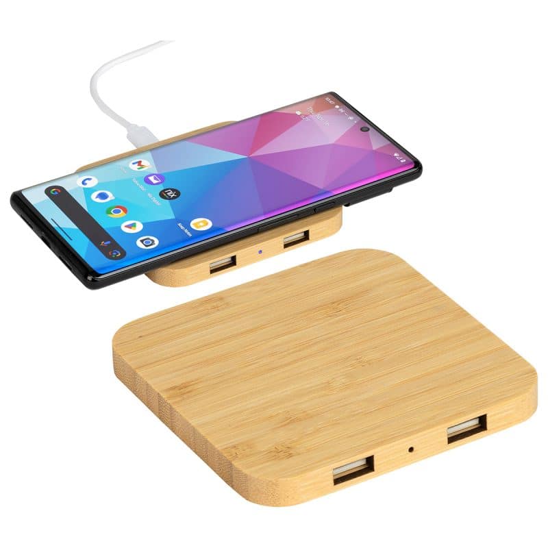 Custom Panda FSC® Bamboo 5W Wireless Charger with Dual USB Ports - 1