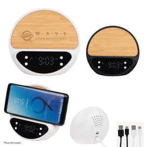Custom 10w Bamboo Wireless Charger With Digital Clock
