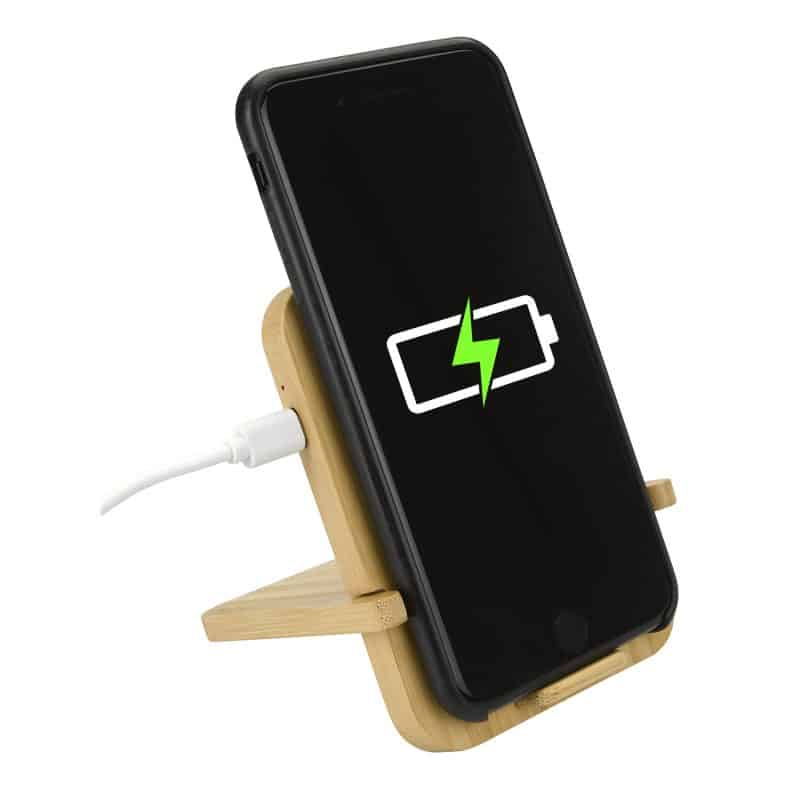Custom Bamboo 10W Wireless Charger with Phone Holder - 2