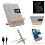 Custom Fabric & Bamboo Wireless Charger With Clock