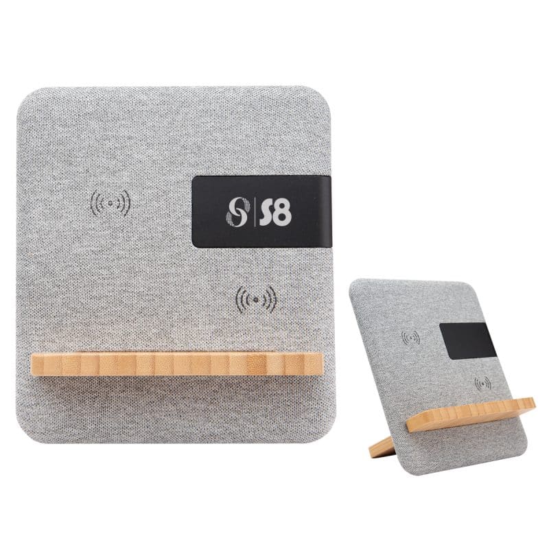 Custom Fabric & Bamboo Wireless Charger With Clock - 2