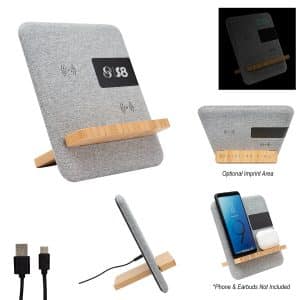 Custom Fabric & Bamboo Wireless Charger With Clock