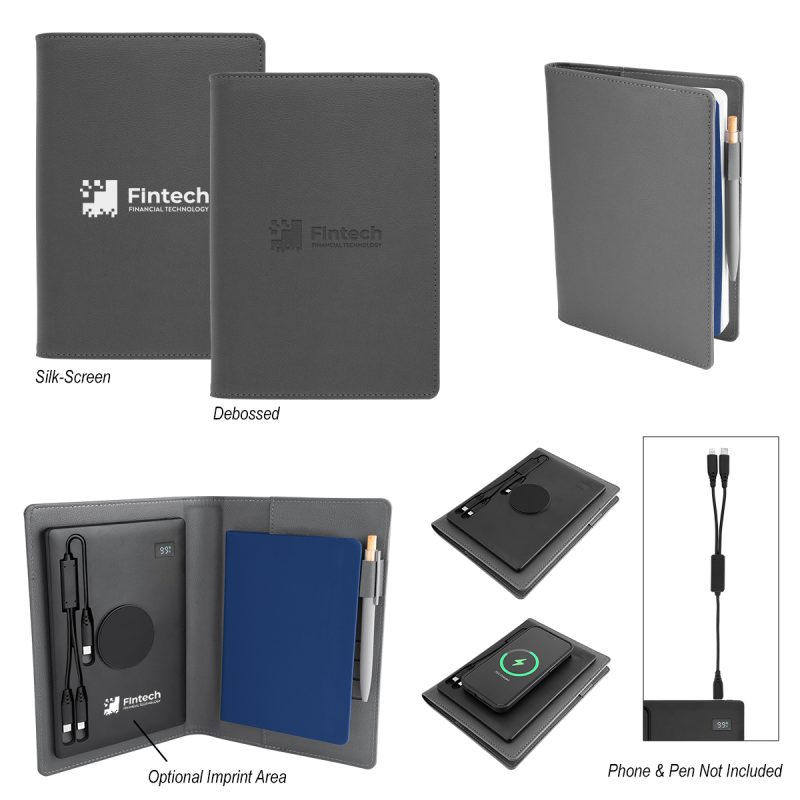 Custom Recycled Power Folio With Wireless Charger & Power Bank