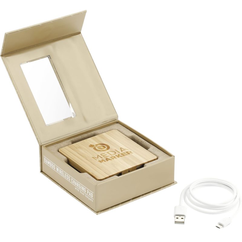 Custom FSC® 100% Bamboo Wireless Charging Pad with Dual Outputs - 2