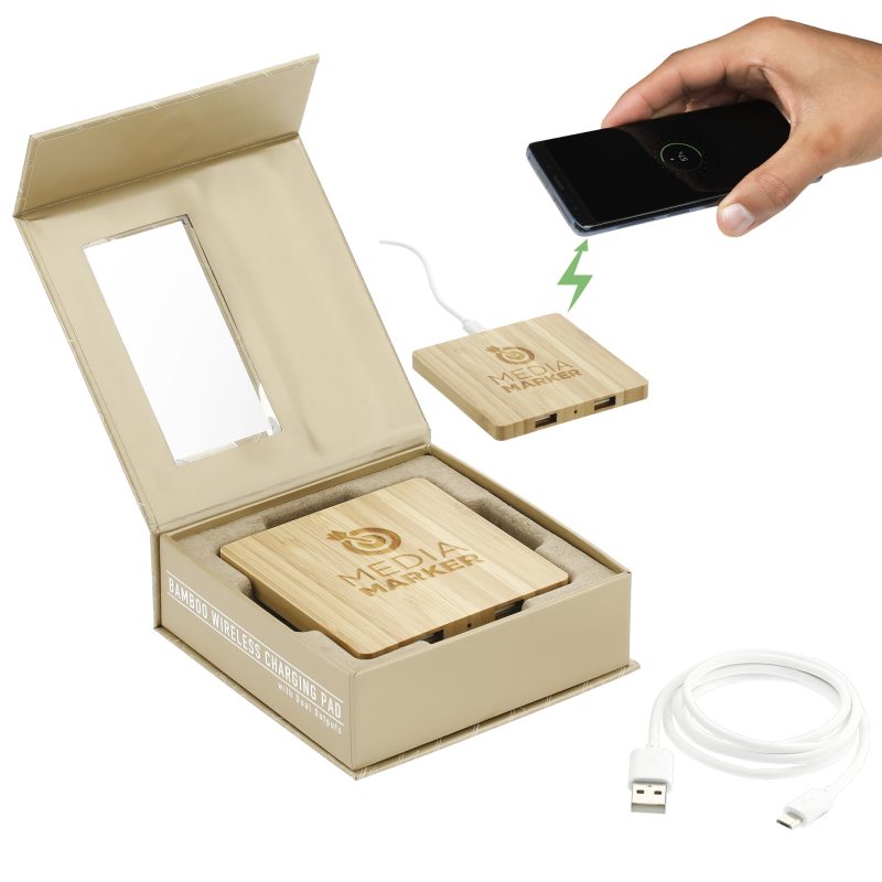 Custom FSC® 100% Bamboo Wireless Charging Pad with Dual Outputs - 3