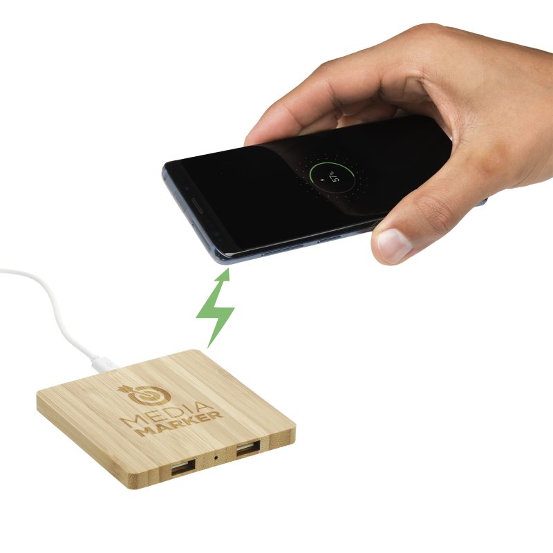 Custom FSC® 100% Bamboo Wireless Charging Pad with Dual Outputs - 5