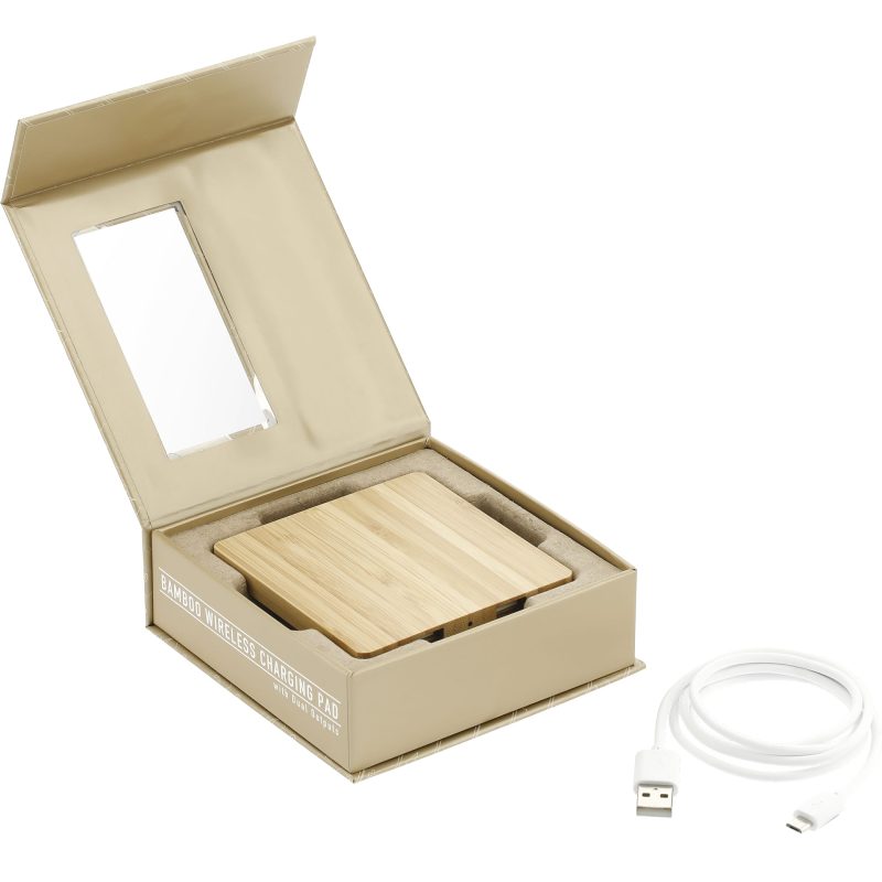 Custom FSC® 100% Bamboo Wireless Charging Pad with Dual Outputs - 9