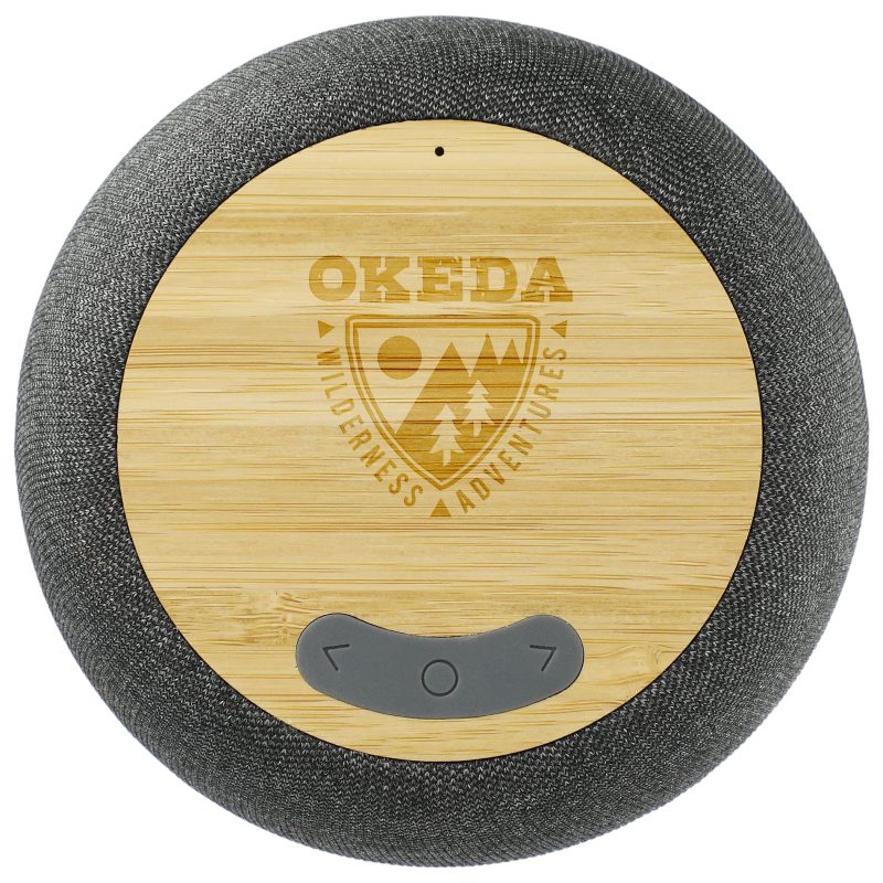 Custom Wireless Charging Garm Fabric & Bamboo Bluetooth Speaker - 7