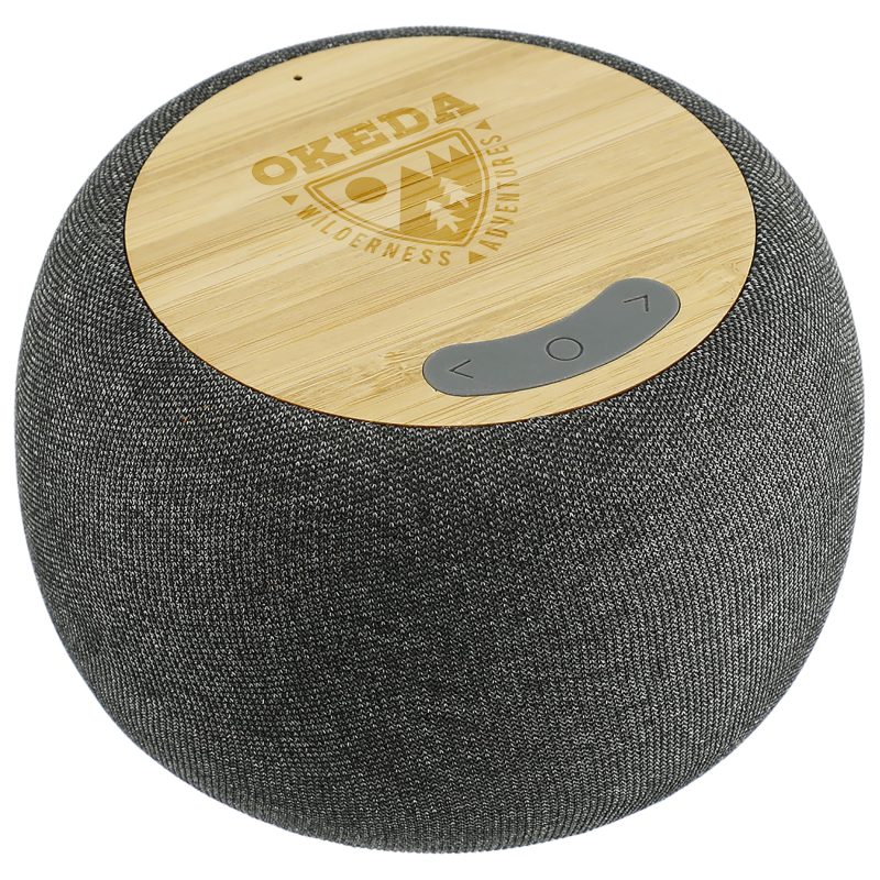 Custom Wireless Charging Garm Fabric & Bamboo Bluetooth Speaker