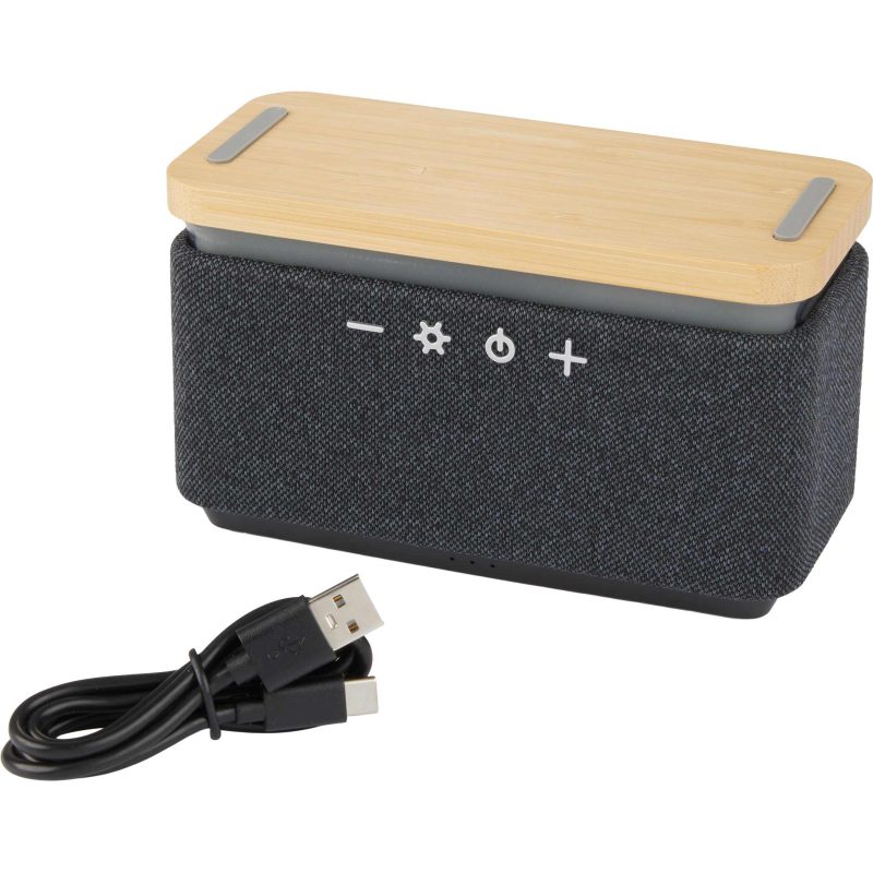 Custom Boost Fabric and Bamboo Wireless Charging Speaker - 5